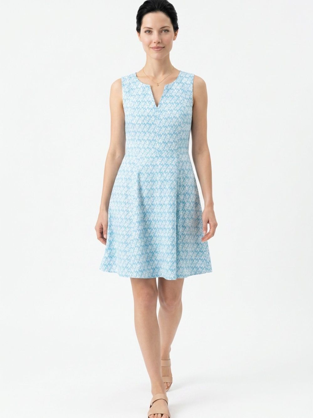 BODEN | Sleeveless Light Blue Printed Fit & Flare Dress & Belt Women’s Size 10P